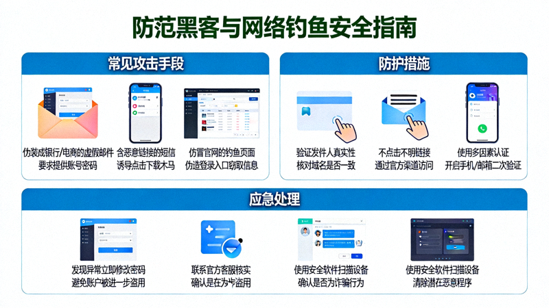 防范黑客与网络钓鱼的安全知识科普信息图