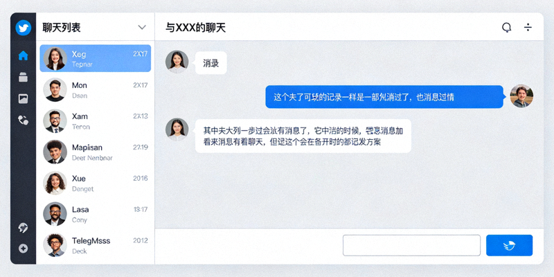 Telegram电脑版主界面布局图解，展示聊天列表、消息窗口和侧边栏功能分区