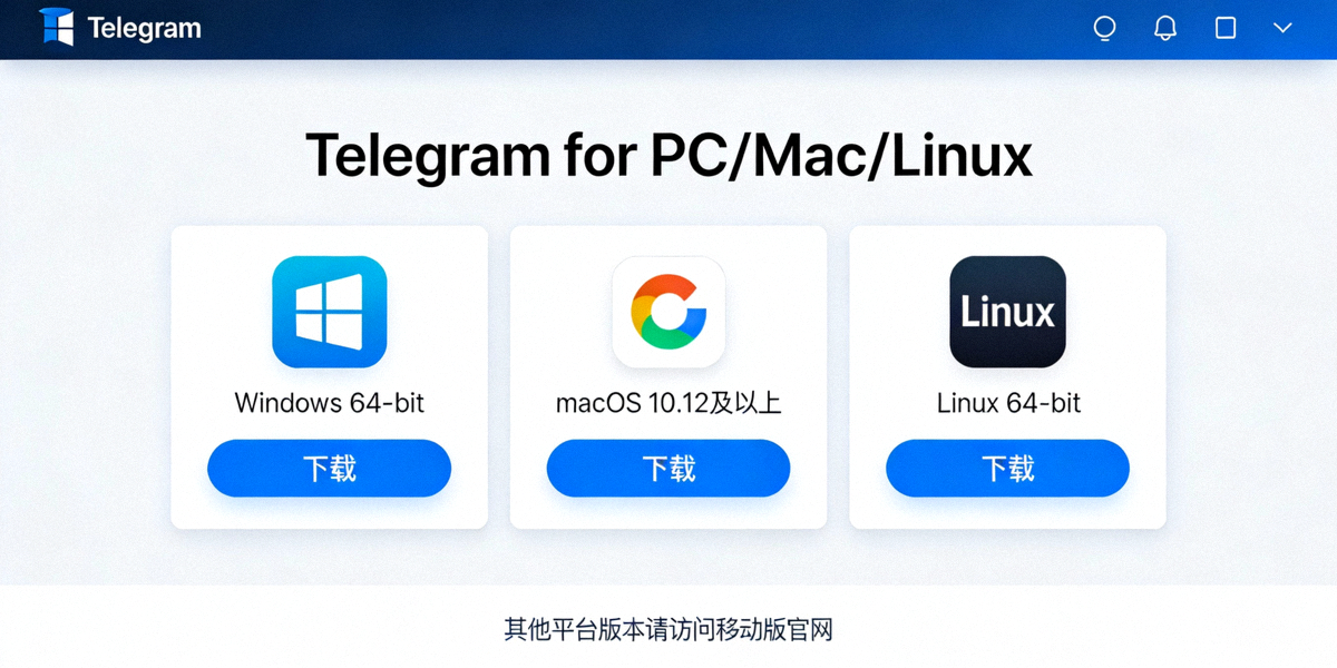 Telegram电脑版官方网站下载页面截图，展示不同操作系统的下载选项