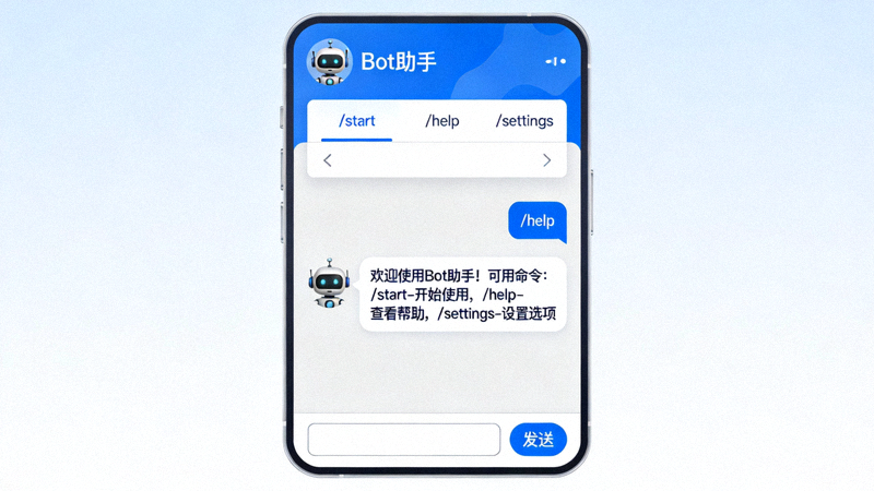 展示与Telegram机器人交互的界面，包括命令菜单和自动回复
