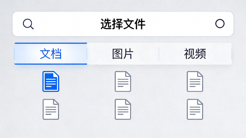 纸飞机中文版聊天窗口文件附件选择界面截图，展示文档、图片、视频等文件类型选项